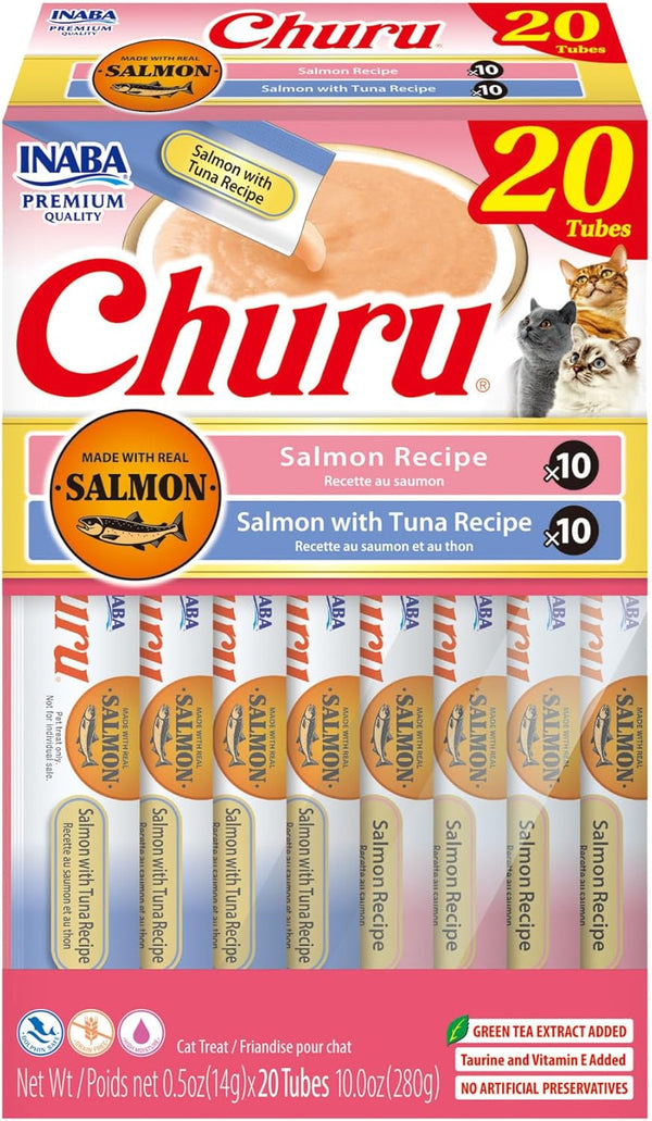 INABA Churu Cat Treats, Lickable, Squeezable Creamy Purée Cat Treat with Green Tea Extract & Taurine, 0.5 Ounces Each Tube, 40 Tubes, Tuna Variety Box15