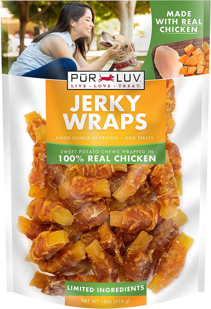 Pur Luv Chicken Jerky Dog Treats, Made with 100% Real Chicken Breast, 16 Ounces, Healthy, Easily Digestible, Long-Lasting, High Protein, Satisfies Dog'S Urge to Chew16