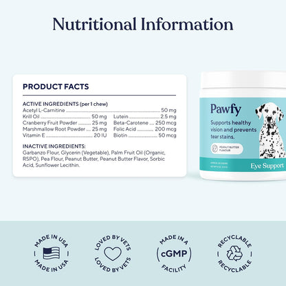 Pawfy Eye Support Soft Chews | Prevent Tear Stains | Support Eyesight | Overall Eye Health | with Luthein, Krill Oil & Astaxanthin4