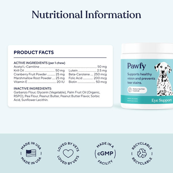 Pawfy Eye Support Soft Chews | Prevent Tear Stains | Support Eyesight | Overall Eye Health | with Luthein, Krill Oil & Astaxanthin4