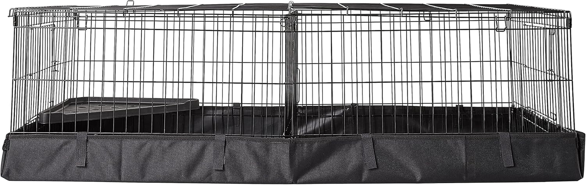 amazon-basics-leakproof-canvas-bottom-guinea-pig-cage-easy-to-clean-small-animal-habitat-with-divider-set-indoor-outdoor-portable-no-tools-needed-47-6l-x-24-2w-x-14h-black