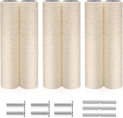 6 Pack Cat Scratching Post Replacement, White Hemp Rope Refill Scratching Post Cat Tree DIY Spare Cat Scratcher Large Cat Tower Refurbishment for Indoor Cats with M8 Screws, 3.5 X 15.8 Inches1