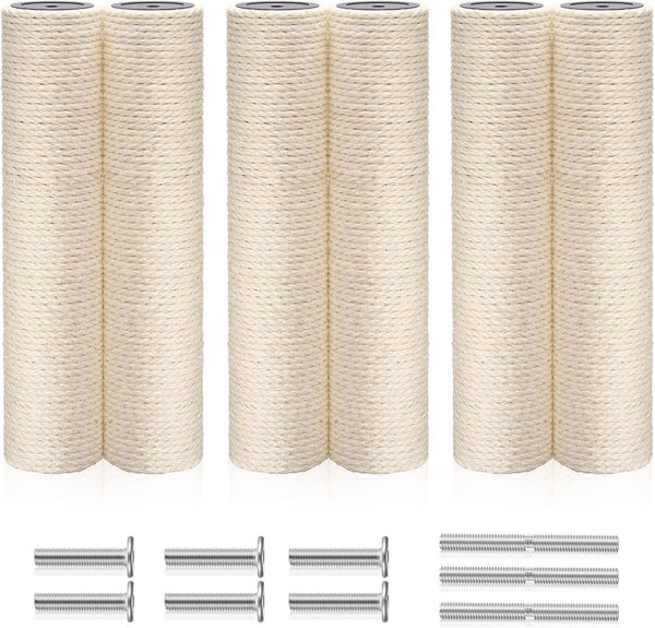 6 Pack Cat Scratching Post Replacement, White Hemp Rope Refill Scratching Post Cat Tree DIY Spare Cat Scratcher Large Cat Tower Refurbishment for Indoor Cats with M8 Screws, 3.5 X 15.8 Inches1