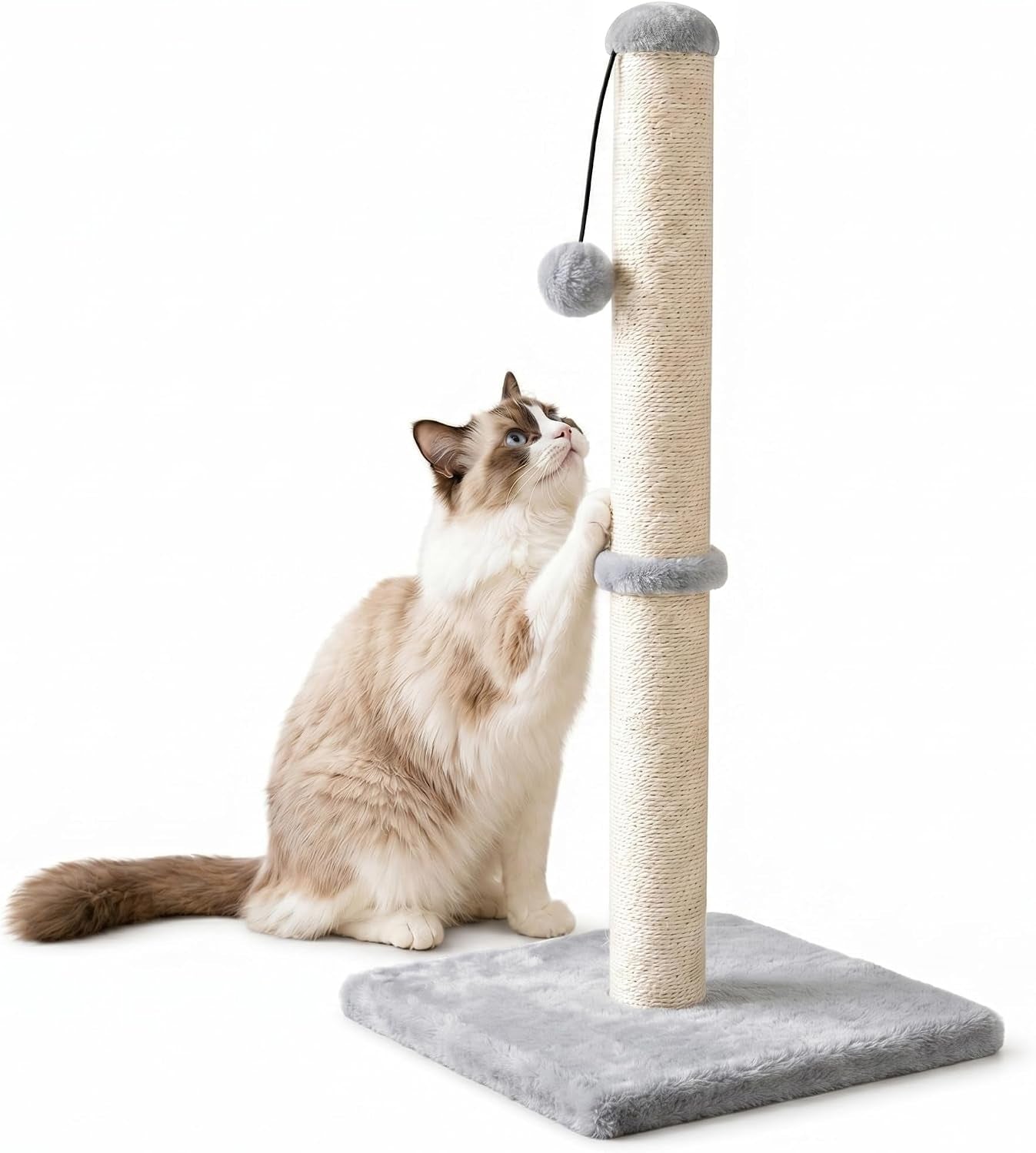 dimaka-29-height-tall-cat-scratching-post-claw-scratcher-with-sisal-rope-and-covered-with-soft-smooth-plush-vertical-scratch-full-strectch-for-standard-size-catsgrey-29-inches-for-all-cats