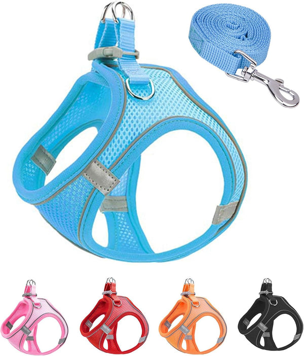 XXXS Pink Soft Mesh Dog Harness and Leash Set,No Escape Puppy Harnesses for Training Walking， Reflective Adjustable Puppy Vest for Small Medium Dogs, Cats (Pink, XXXS)10