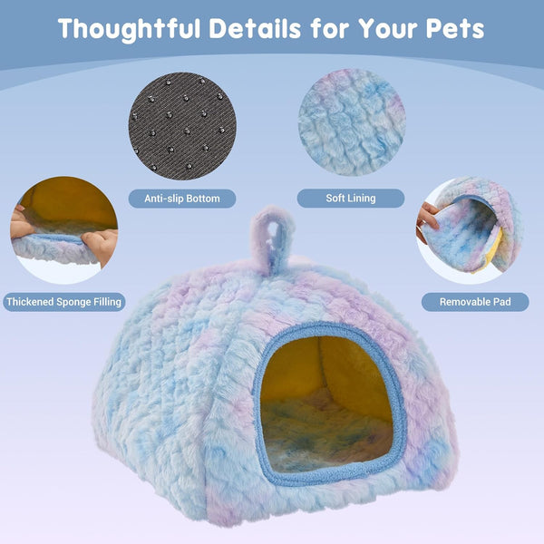 Avont 2-Pack Guinea Pig Tunnel & Hideout Bed Set | Washable Hideout & Tunnel Set, Breathable Fleece, Dual Entrances, Removable Pad, Blue or Yellow6