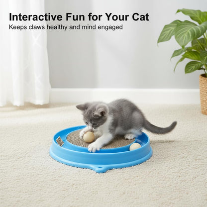 AUOON Cat Scratcher Toy with Ball Track for Indoor Cats and Kittens, Gray | 3 in 1 Interactive Cat Toy, Cat Scratch Pad with Cat Ball Toy and Cat Mouse Toy, for Chasing Exercise, Protect Furniture3