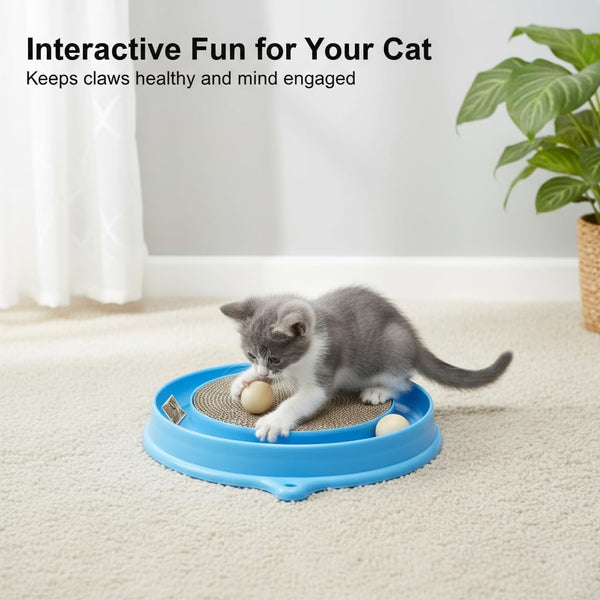 AUOON Cat Scratcher Toy with Ball Track for Indoor Cats and Kittens, Gray | 3 in 1 Interactive Cat Toy, Cat Scratch Pad with Cat Ball Toy and Cat Mouse Toy, for Chasing Exercise, Protect Furniture3
