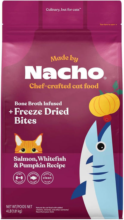 Made by Nacho Dry Cat Kibble 4Lb Bag, High Protein and Grain-Friendly Premium Cat Food, Cage-Free Chicken & Pumpkin Recipe, Infused with Bone Broth for Hydration, Limited Ingredients, Single Bag8