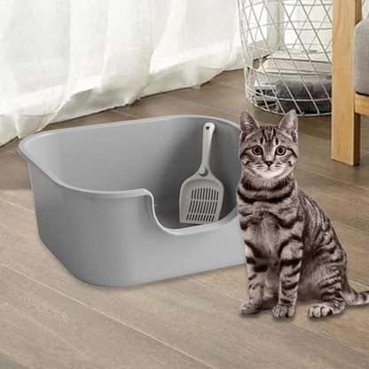 Oversized Open Top Pet Litter Tray with High Sides - Semi Closed Cat Litter Basin Portable Bedpan for Cats- Grey3