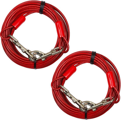 BV Dog Tie Out Cable 30 Feet - Heavy Duty Dog Lead up to 125 Pounds - Reflective & Rust-Free with Quick Release Swivel Clips & 360° Rotating Clasp - Tangle-Free Dogs Runner for Yard (Red, Single)12
