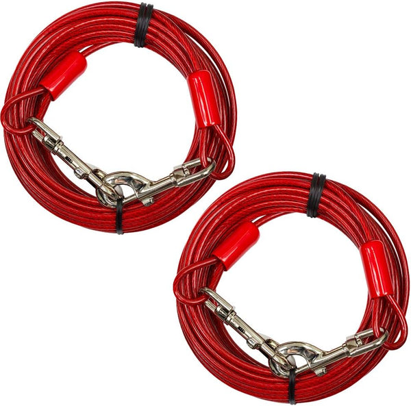 BV Dog Tie Out Cable 30 Feet - Heavy Duty Dog Lead up to 125 Pounds - Reflective & Rust-Free with Quick Release Swivel Clips & 360° Rotating Clasp - Tangle-Free Dogs Runner for Yard (Red, Single)12