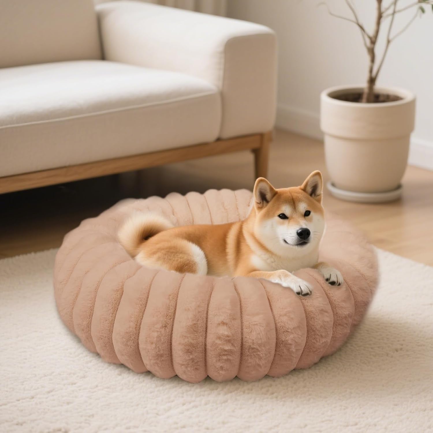 donut-dog-and-cat-bed-luxurious-comfortable-faux-rabbit-fur-pet-beds-round-anti-anxiety-calming-puppy-kitten-bed-with-anti-slip-bottom-for-small-medium-dogs-cats20-white