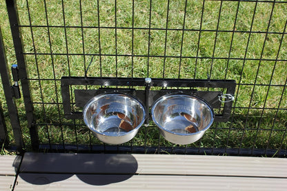 Dog Feeding & Watering Swivel Bowl Bracket & Metal Bowls1