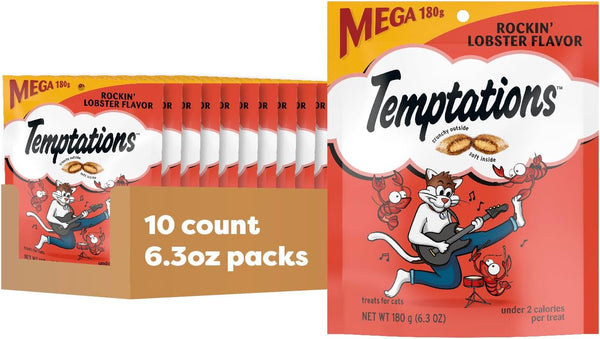 Temptations Classic Crunchy Cat Treats, Rockin' Lobster, 6.3 Oz, 10 Pack | under 2 Calories per Treat, 100% Complete & Balanced Adult Cat, Resealable Stay-Fresh Pouch, Use as Snack, Meal, or Topper1