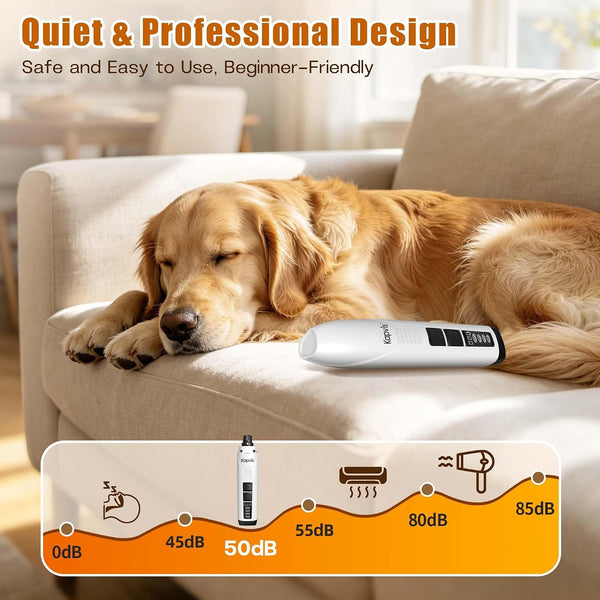Dog Nail Grinder with 2 LED Lights, 4-Speed Pet Nail Grinder for Dogs&Cats | Kapvis Electric Dog Nail Trimmer Quiet, 2 Grinding Heads Included, Digital Display&2 LED Lights, 2.5Hr Charge for 480Min Use7