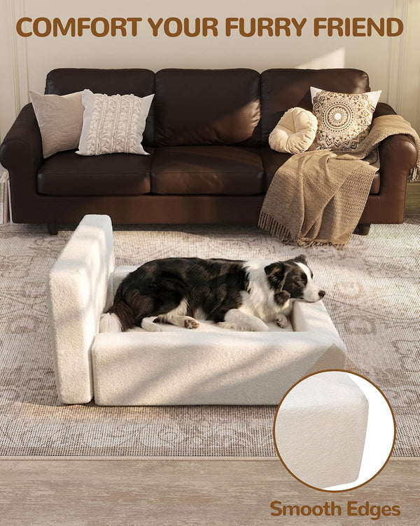 Boucle Dog Bed with Pillow, Furniture Style Dog Couch with Backrest, Washable Calming Pet Sofa Lounge for Small Medium Dogs, Beige7