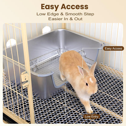 Rabbit Litter Box, Extra Large Bunny Litter Box with 304 Stainless Steel Sifting Tray & Hooks, Rabbit Litter Box, Easy to Clean and Odor Control (17.7" × 13.8" × 5.9")6