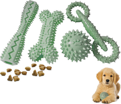 4-Pack Puppy Teething Toys Chew Toys for 0-6 Month Puppies,Blue | Small Medium Dogs Durable Interactive Food Dispensing Bone Ball Donut Dog Boy6