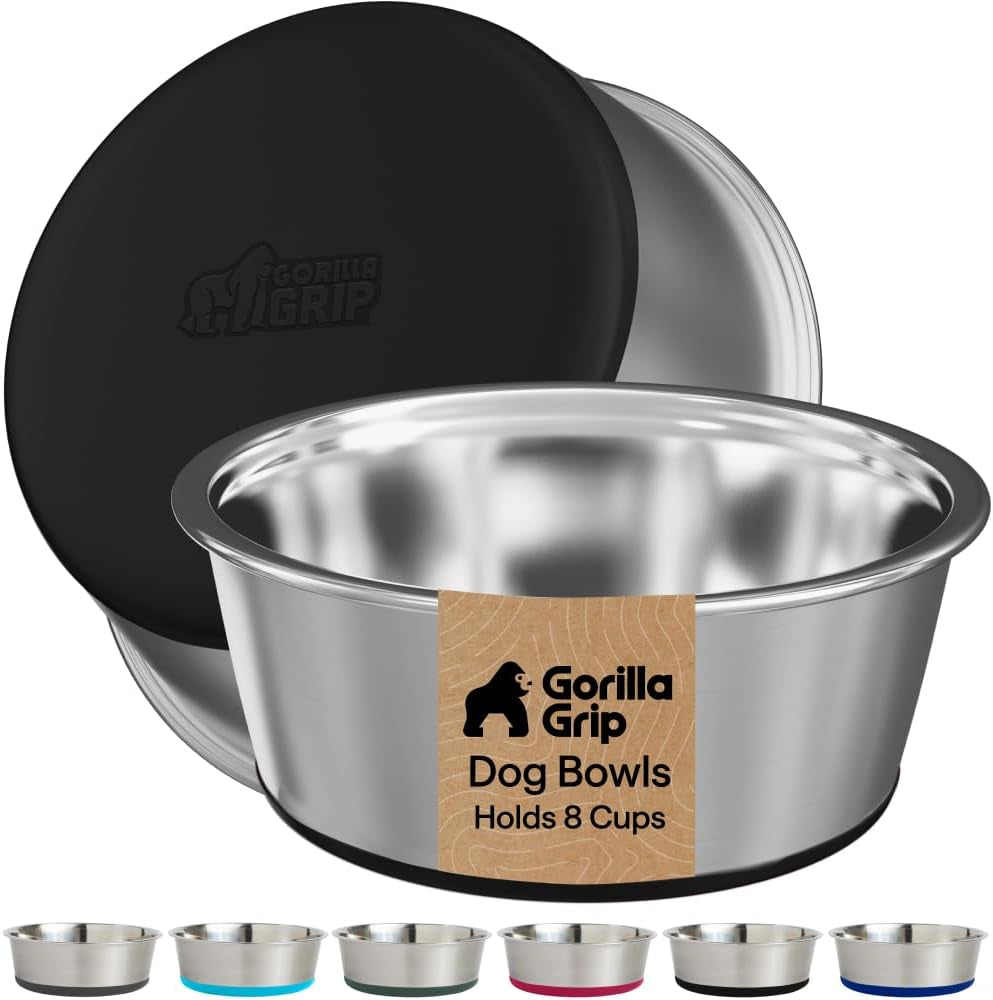 gorilla-grip-dog-bowls-food-grade-304-stainless-steel-holds-2-us-cups-each-16-fl-oz-food-and-water-bowl-for-feeding-dogs-and-cats-dishwasher-safe-rust-resistant-bpa-free-rubber-base-2-set-black