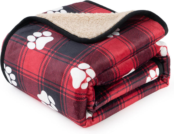 Washable Waterproof Dog Blankets for Large Dogs, 50"X60" Black | Soft Fluffy Pet Blanket for Couch Sofa Car Crate, Bed Furniture Protector, Reversible Sherpa Fleece Dog Blanket, Paw Pattern9