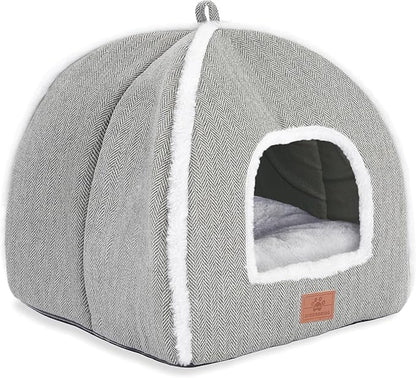 Cat Beds for Indoor Cats-Cat Bed Cave House Tent for Kittens and Small Pets with Washable Cushioned,Soft and Warm Indoor House, Grey, 15 Inches4