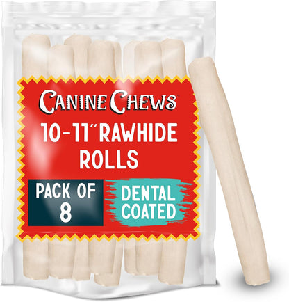 Canine Chews 10-11" Rawhide Bones for Large Dogs, Durable USA Beefhide Dog Rawhide Chews, Retriever Rolls 20 Pack (5 Lbs)14