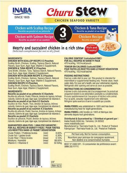 INABA Churu Stew for Cats, Side Dish Pouch with Vitamin E, 1.4 Ounces per Pouch, 12 Pouches, Chicken & Seafood Variety8