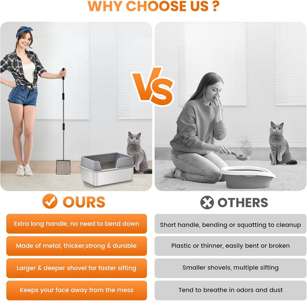 PETOCAT Cat Litter Scoop 43 Inch Metal Litter Scooper with Stainless Steel Long Handle, Upgraded Large Kitty Box Scooper Heavy Duty Deep Shovel for Fast Sifting, Dog Waste Scooops for outside Pet Poop5