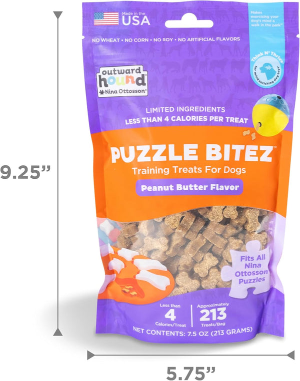 Outward Hound by Nina Ottosson Puzzle Bitez USA Made Dog Treats, Peanut Butter Flavor, Bite-Sized Training Reward and Interactive Puzzle Toy Treats, 7.5Oz6