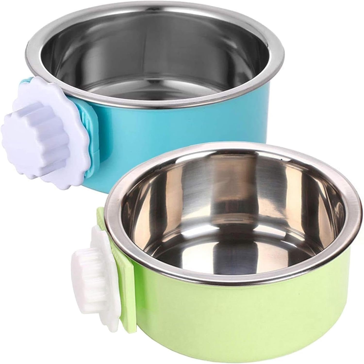 kathson-crate-dog-bowl-removable-stainless-steel-hanging-pet-kennel-cage-bowl-food-water-feeder-coop-cup-for-puppy-cat-rabbit-guinea-pigs-ferret-bird-2-pcs-size-m-blue-and-green