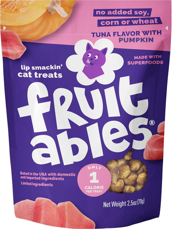 Fruitables Crunchy Cat Treats, Healthy Cat Treats, Tuna & Pumpkin, 2.5Oz | Healthy Cat Treats, Natural Feline Snacks, Protein Rich, Crunchy Biscuits, Indoor Cats, Kitten Rewards, Made in USA1
