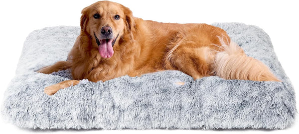 EHEYCIGA Fluffy Dog Crate Bed for Extra Large Dogs, Plush Faux Fur Pad, Calming anti Anxiety XL Bed for Crate, Washable Soft Warm Dog Mat with Non-Slip Bottom, Grey1