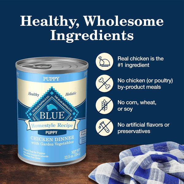 Blue Buffalo Homestyle Recipe Chicken Puppy Wet Dog Food, 12.5 Oz, 12 Ct | Chicken Dinner with Garden Vegetables & Brown Rice, No Chicken By-Product, Corn, Wheat, or Soy7