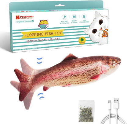 Potaroma Cat Toys Flopping Fish with Catnip, Moving Kitten Kicker, Floppy Wiggle Carp for Small Dogs, Interactive Motion Kitty Exercise, 10.5 Inches9