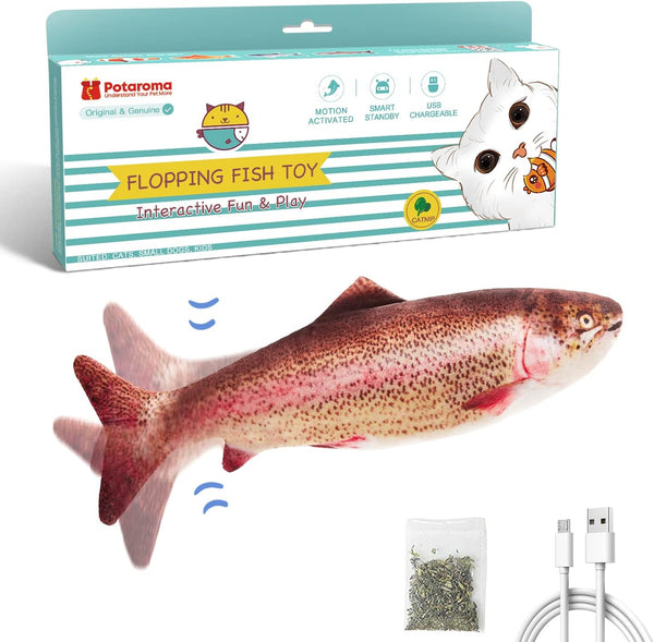 Potaroma Cat Toys Flopping Fish with Catnip, Moving Kitten Kicker, Floppy Wiggle Carp for Small Dogs, Interactive Motion Kitty Exercise, 10.5 Inches9