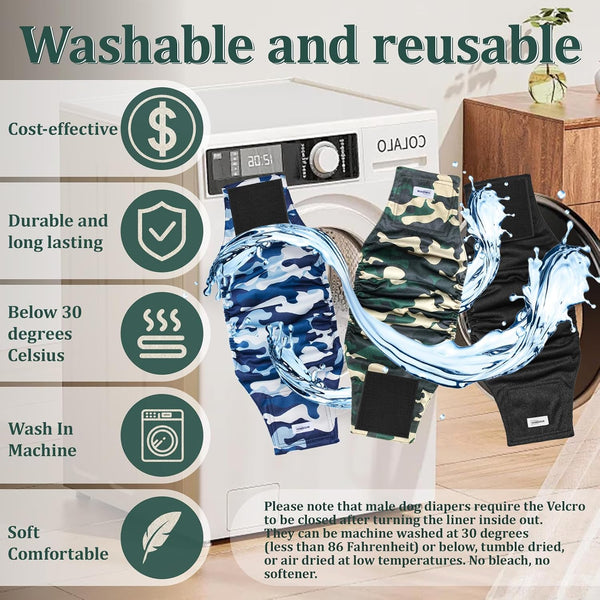 Reusable Dog Diapers Male, Premium Washable Belly Bands for Dogs, Pack of 5, High Absorbing Small Dog Wraps for Doggie & Puppy in Incontinence or Excitable Urination and Training(S)6