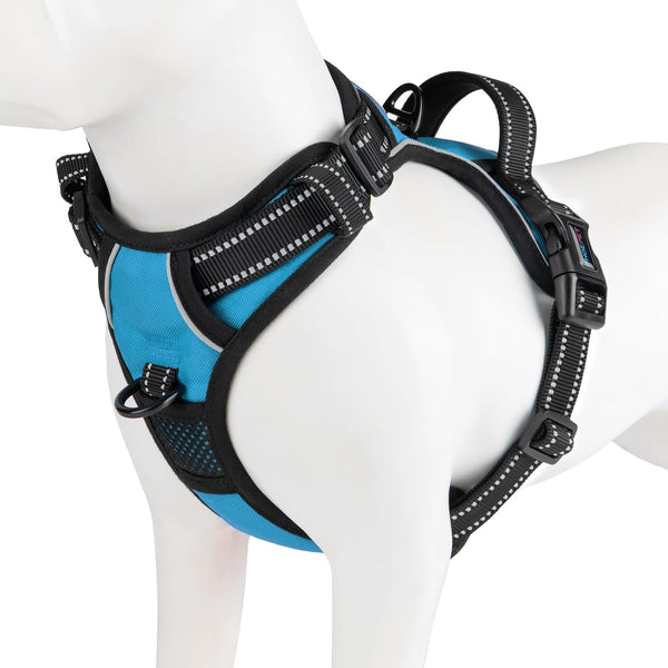 PHOEPET No Pull Dog Harness Medium Reflective Front Clip Vest with Handle, Adjustable 2 Metal Rings 2 Buckles(M, Grey)19