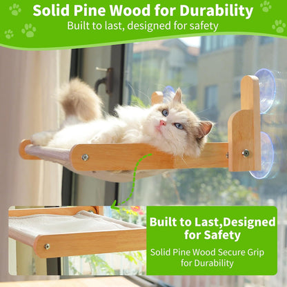 Cat Window Perch with Wooden Frame – Aloxina Foldable Cat Hammock Bed for Indoor Cats, Breathable Sandwich Mesh Cover, Strong Suction Cups, No Drilling, Supports Large Cats3