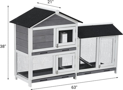 Garvee 58'' Bunny Hutch Indoor Bunny Cage, with 3 Removable Trays | Wooden Waterproof Roof Rabbit Hutch Indoor/Outdoor, 2-Tier Bunny House/Chicken Coop, Gray and Black8