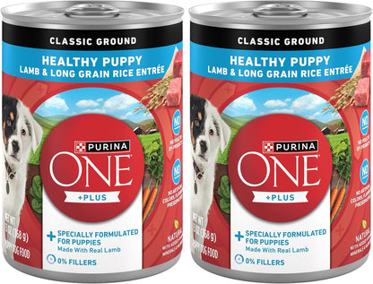 Purina ONE plus Wet Puppy Food Classic Ground Healthy Puppy Lamb and Long Grain Rice Entree - (Pack of 12) 13 Oz. Cans13