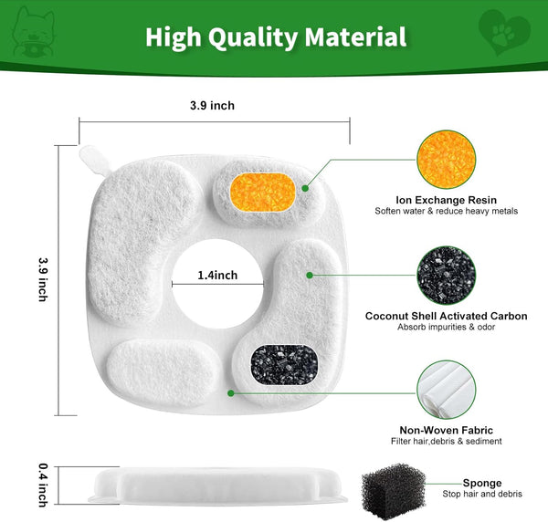 24 Pcs Cat Water Fountain Filter,12 Pack Filters & 12 Pack Pre-Filter Sponges, Compatible with 95Oz/2.8L Pet Fountain3