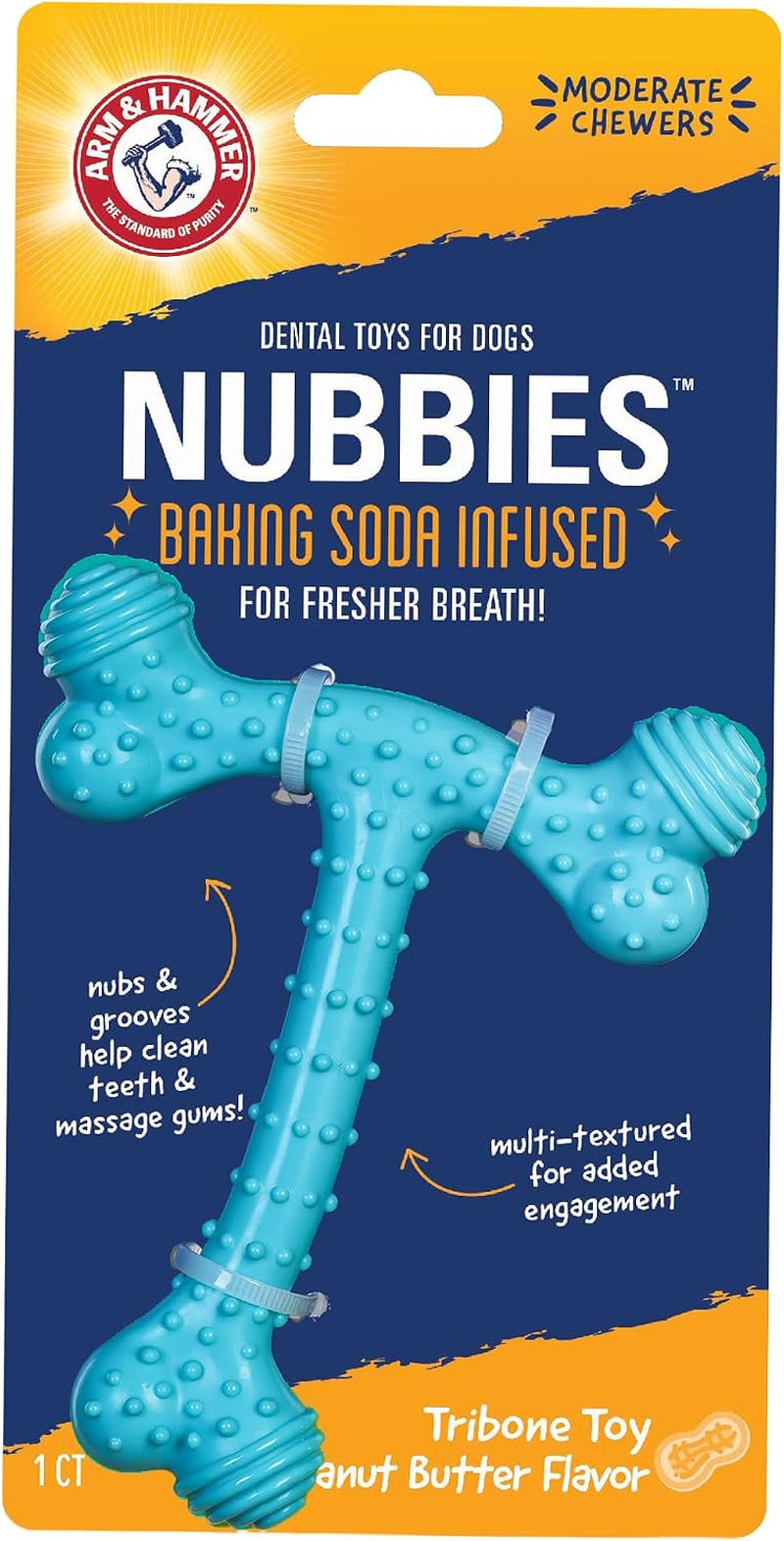 arm-and-hammer-nubbies-t-bone-dental-dog-chew-toy-with-peanut-butter-flavor-tpr-nubs-clean-teeth-and-gums-durable-nylon-chew-for-aggressive-chewers-helps-reduce-plaque-and-tartar