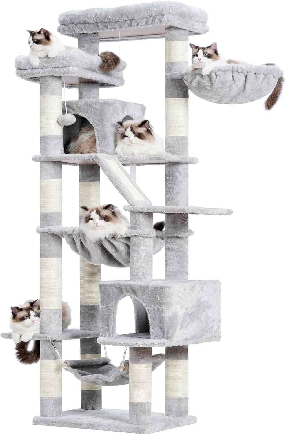 heybly-cat-tree-71-inch-tall-tower-for-indoor-cats-with-2-perches-hct034w-large-cat-furniture-with-2-big-condos-2-hammocks-basket-scratching-pad-multi-level-cat-condo-light-gray