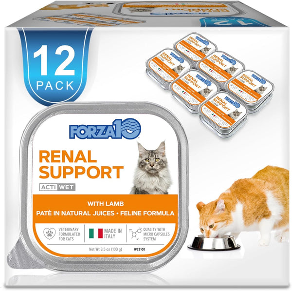 Forza10 Renal Wet Cat Food for Adult Cats - 3.5 Oz, 12 Pack - Lamb Flavor | Actiwet Renal Support - Vet-Formulated, Non-Gmo - Kidney Support for Adult Cats - Made in Italy1