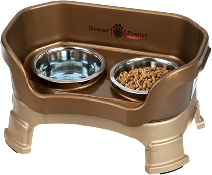 Neater Feeder Deluxe Mess-Proof Elevated Dog Bowls for Small Dogs (Up to 19 Lbs), 2 Height Adjustable (6” & 7.5”) No-Spill Raised Dog Bowl Stand, Stainless Steel Food Bowl Set, Made in USA, Cappuccino35