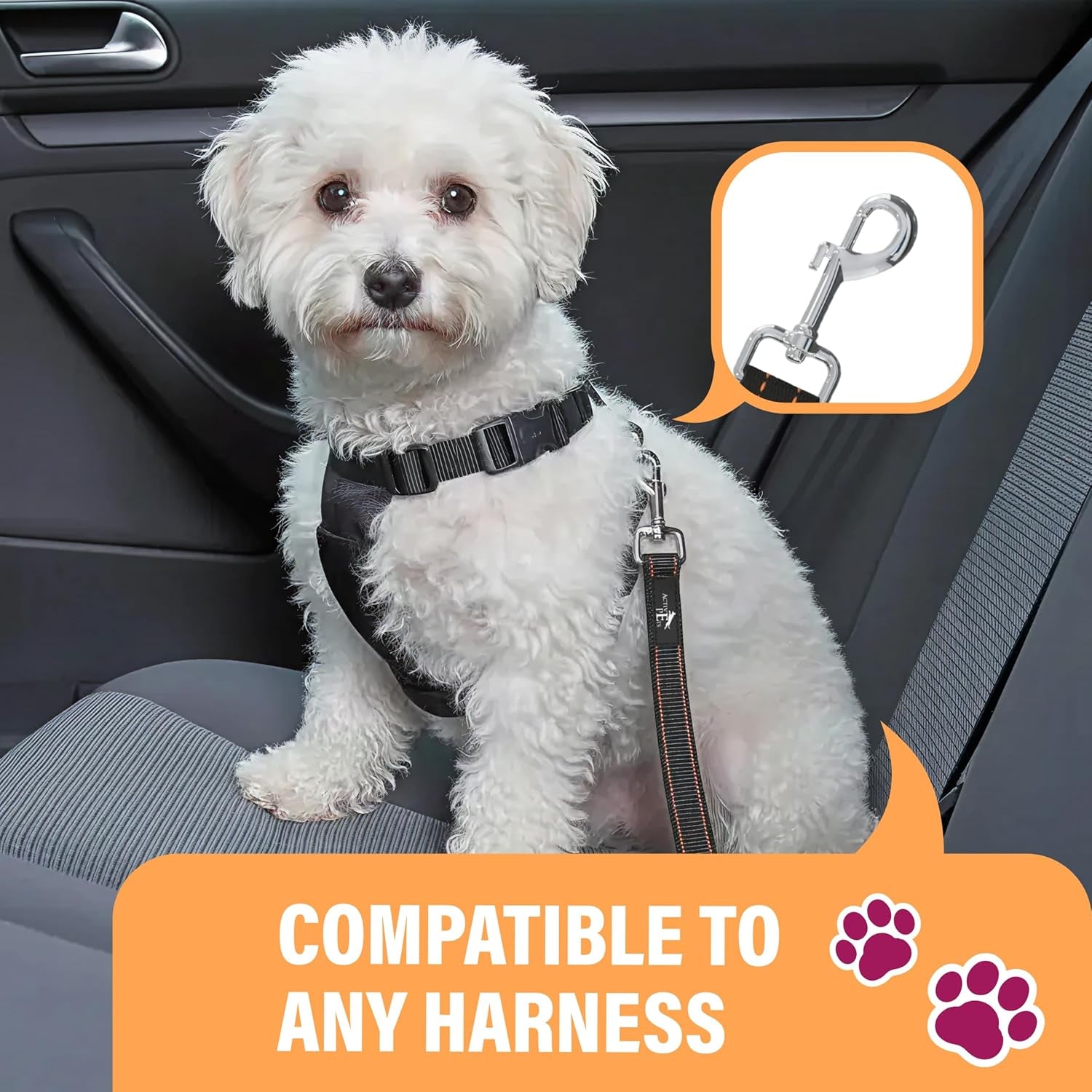 active-pets-black-car-seat-belt-for-dogs-attaches-to-harness-collar-adjustable-18-24-travel-restraint-system-fits-small-large-pups-for-safety-comfort-essential-pet-supplies-accessories