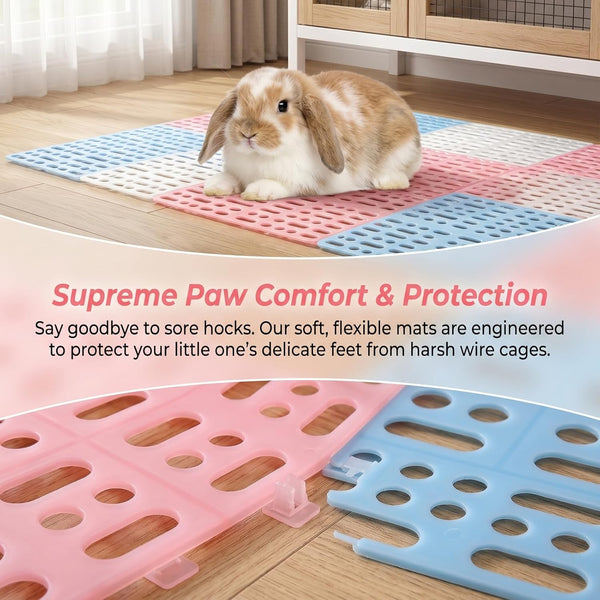 Lyellfe 12 Pack Plastic Rabbit Cage Mat with Snap Joint | Durable Rabbit Floor Mat, Foot Resting Pads for Pet Cats Dogs Bunny, Assorted Colors3