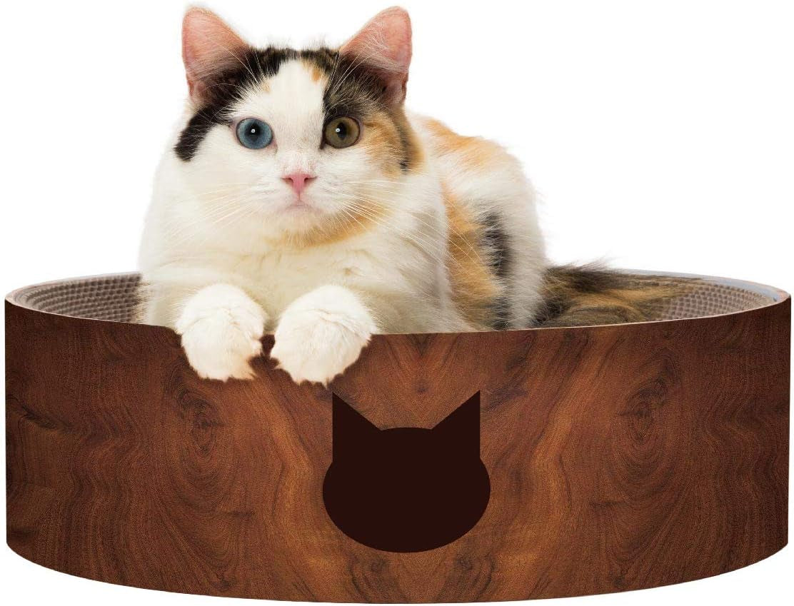 necoichi-cat-scratcher-bowl-for-indoor-cats-cat-scratching-lounger-with-reversible-usability-and-extra-comfort-for-lounge-cardboard-bed-couch-regular-dark-cherry
