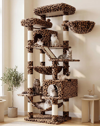Heybly Cat Tree, 71-Inch-Tall Tower for Indoor Cats with 2 Perches HCT034W | Large Cat Furniture with 2 Big Condos, 2 Hammocks, Basket, Scratching Pad, Multi-Level Cat Condo, Light Gray12